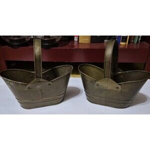 Vintage Brass Coal Scuttle Set of 2 India Fireplace Decor Planter Buckets